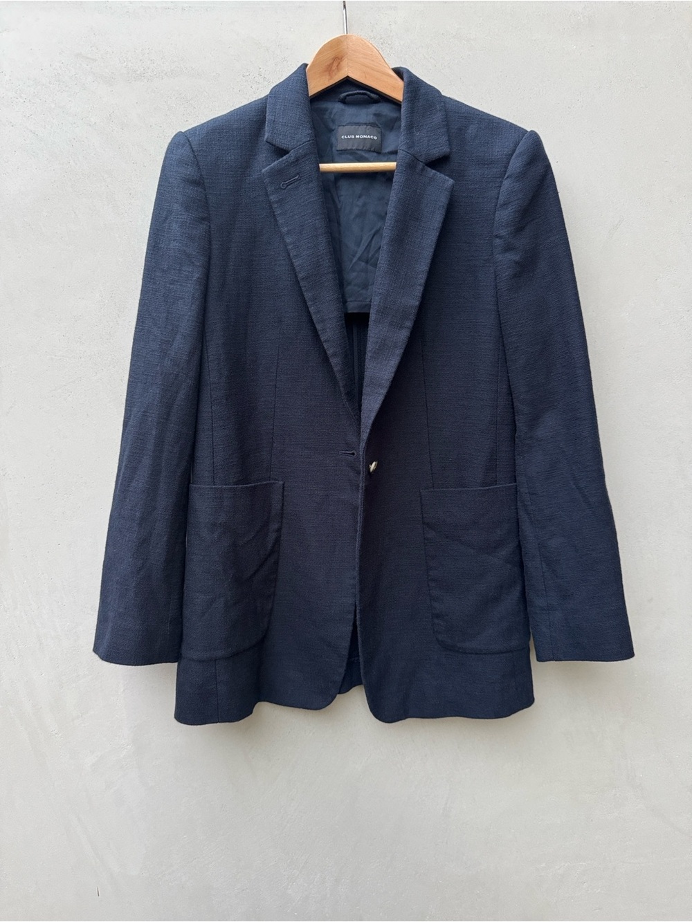 Club Monaco Textured Cotton Blend Navy Blazer Jacket